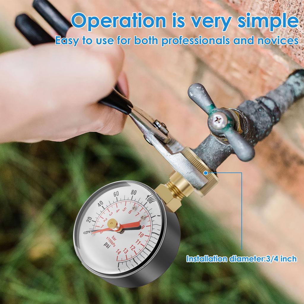 TS-60-200PSI Pressure Gauge Water Pressure Test Gauge Pool Filter Water Pressure Dial 3/4'' NPT Female Hose Thread