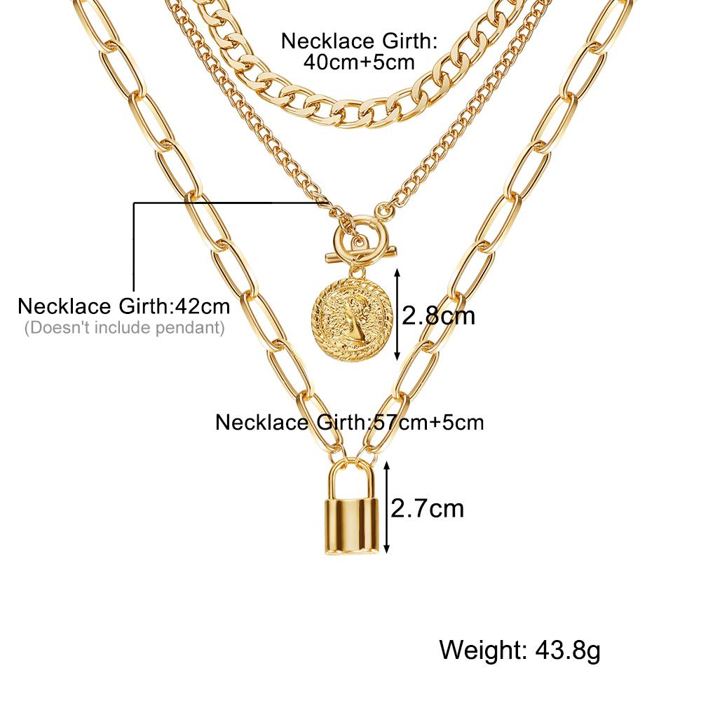 Runde Anhänger Halskette Kombination 4-teiliges Set Geschenk Schmuck Elegante Retro Temperament Frauen Pullover Kette