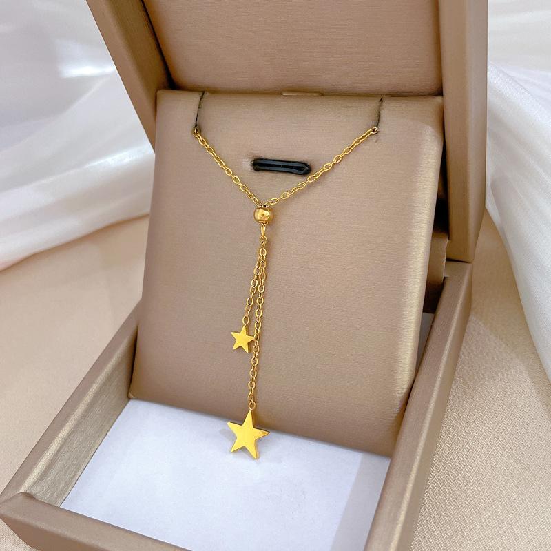 Fringed Star Minimalist Furnace Real Gold Necklace Female Collarbone Chain Accessories