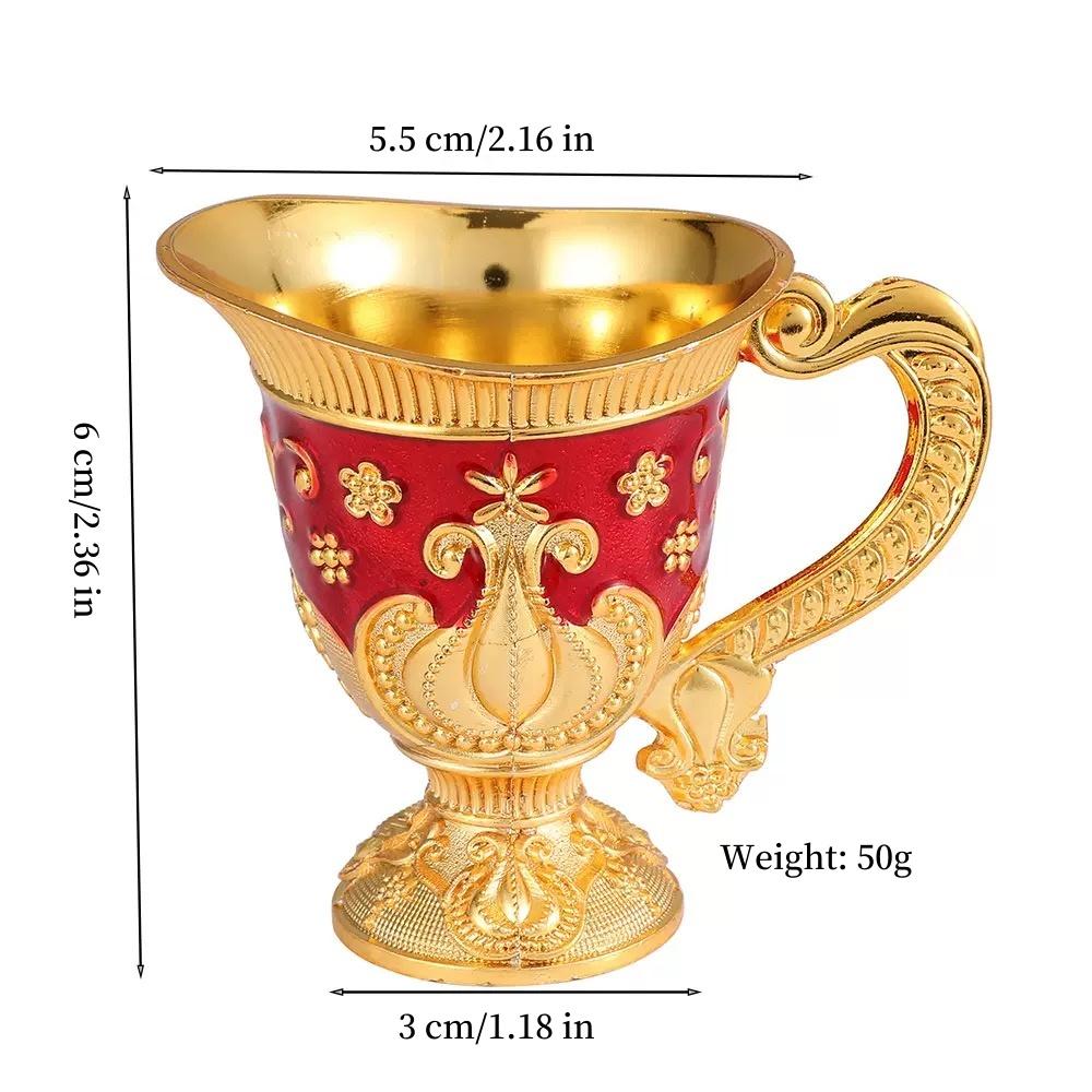 European Exquisite Handle Cup, Alloy Relief Mini Liqueur Tumbler, Portable Vintage Vodka Glass, Wine Cabinet Decorations, 1pcs