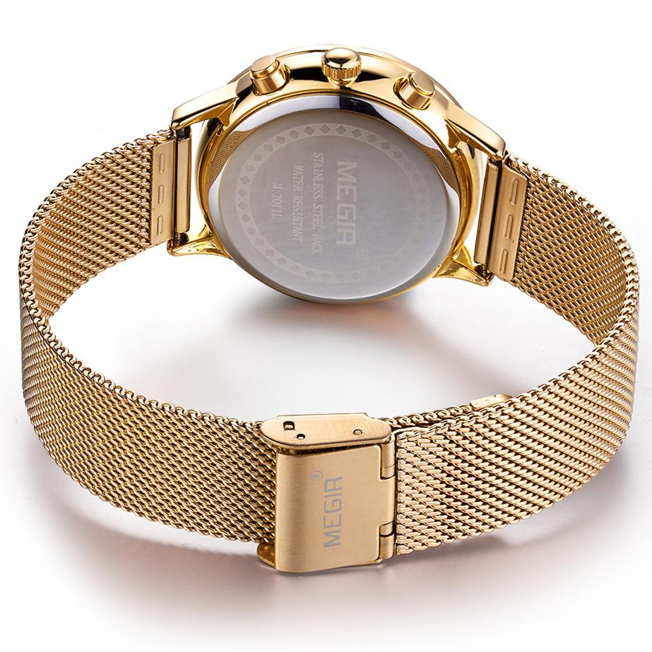 Megir Women's Chronograph Luminous Hands Date Indicator Quartz Wrist Watches Lady Rose Gold M2011L-1