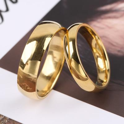 Simple Fashion Style Smooth Stainless Steel Rings Classic Gold Color Couple  For Women And Men Wedding Engagement Jewelry