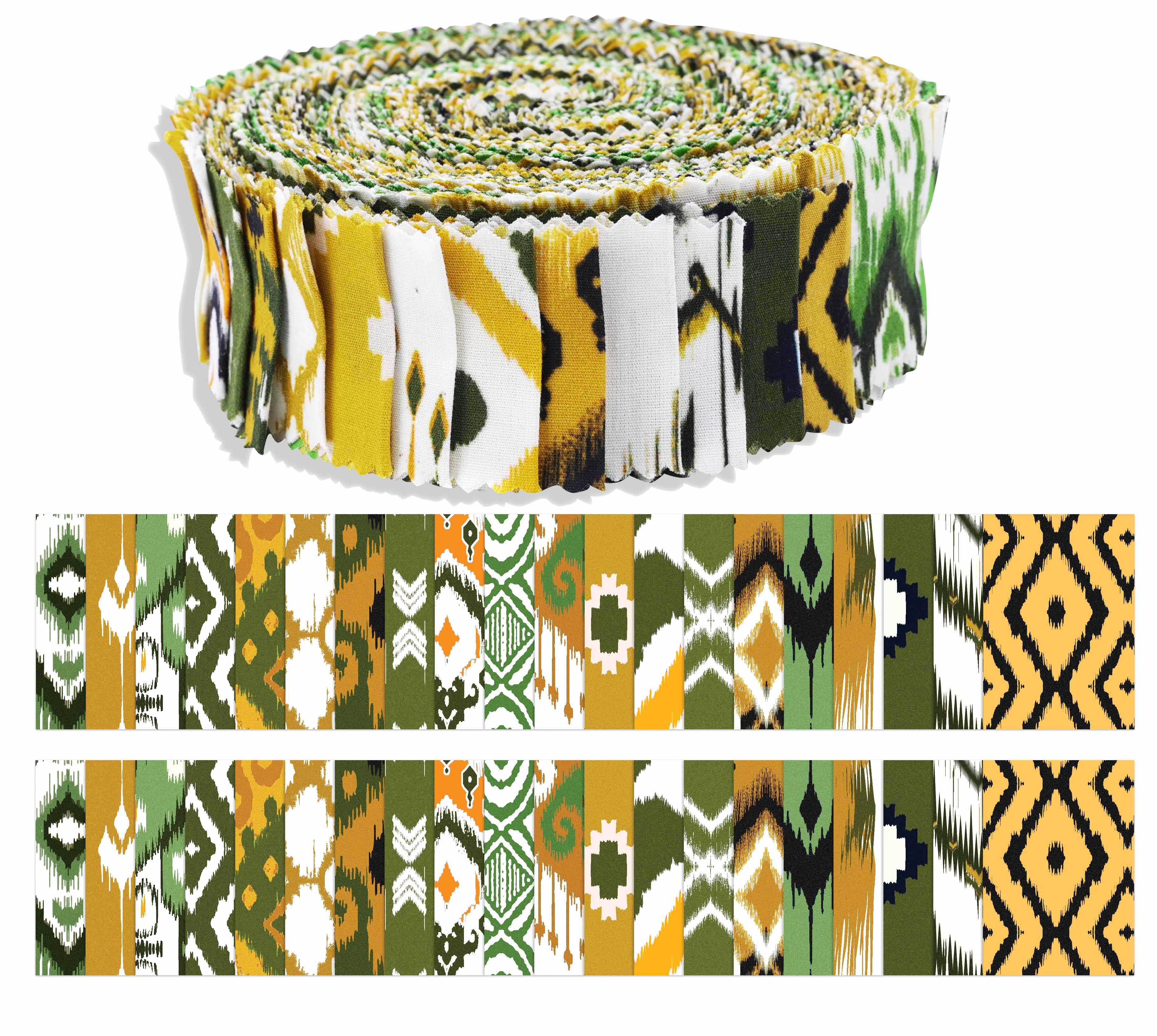 

Soimoi 40 шт. бавовняної тканини з принтом Ikat для стьобання ремісничих смужок 2,5x42 дюйма в желейному рулоні - зелений, білий і 1.5x42 inches