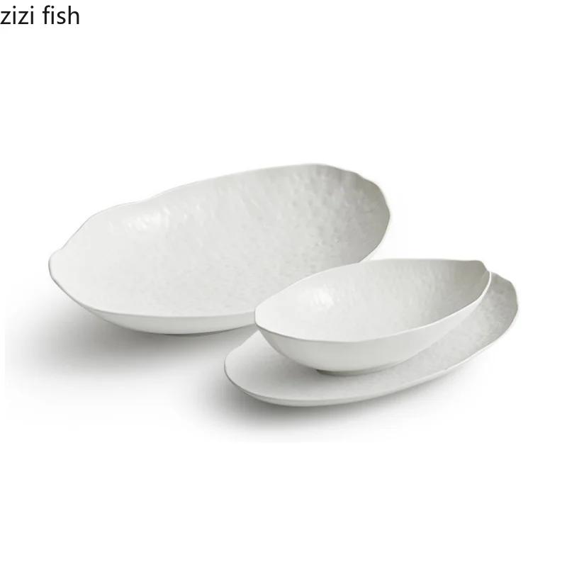 Elliptical Fish Plate Ceramic Dining Plates Sushi Plate Dessert Bowl Dim Sum Dish Western Style Steak Plates Fruit Bowl Tray