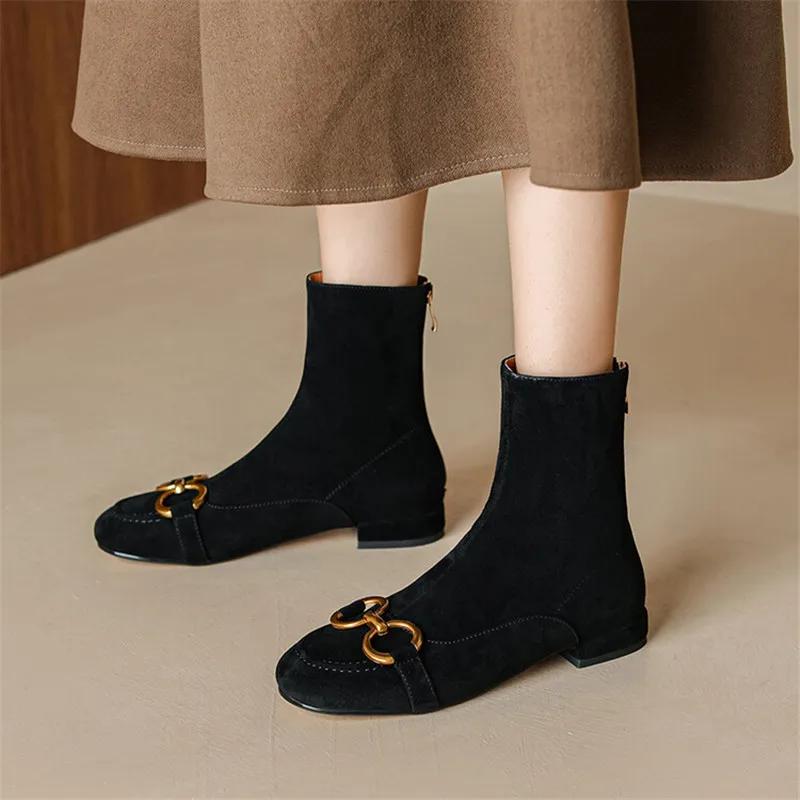 Fashion New Autumn Winter Fashion Short Boots Women Shoe Round Toe Boots Casual Chunky Low Heels Shoes for Women Back Zipper Ankle Boots