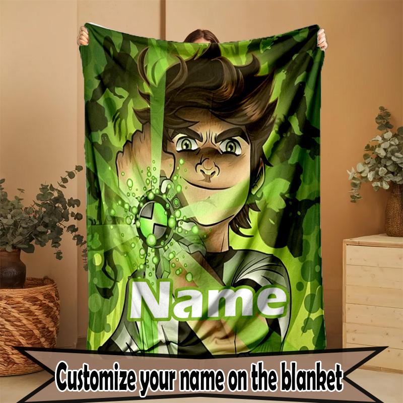 Custom Name Personalized Ben 10 Cartoon Print Blanket, Home Decor, Bedroom, Sofa, Camping, Couch, Gifts for Birthday ChristmasEnthusiasts