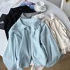Giacca da Donna a Maglia Waffle con Zip Manica Lunga Collo a Polo Cardigan Casual Vestibilità Larga