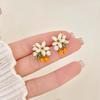 2025 New Trendy Enamel Kumquat Flower Stud Earrings for Women Sweet Imitation Pearl Flower Stud Earrings Fashion Date Zircon