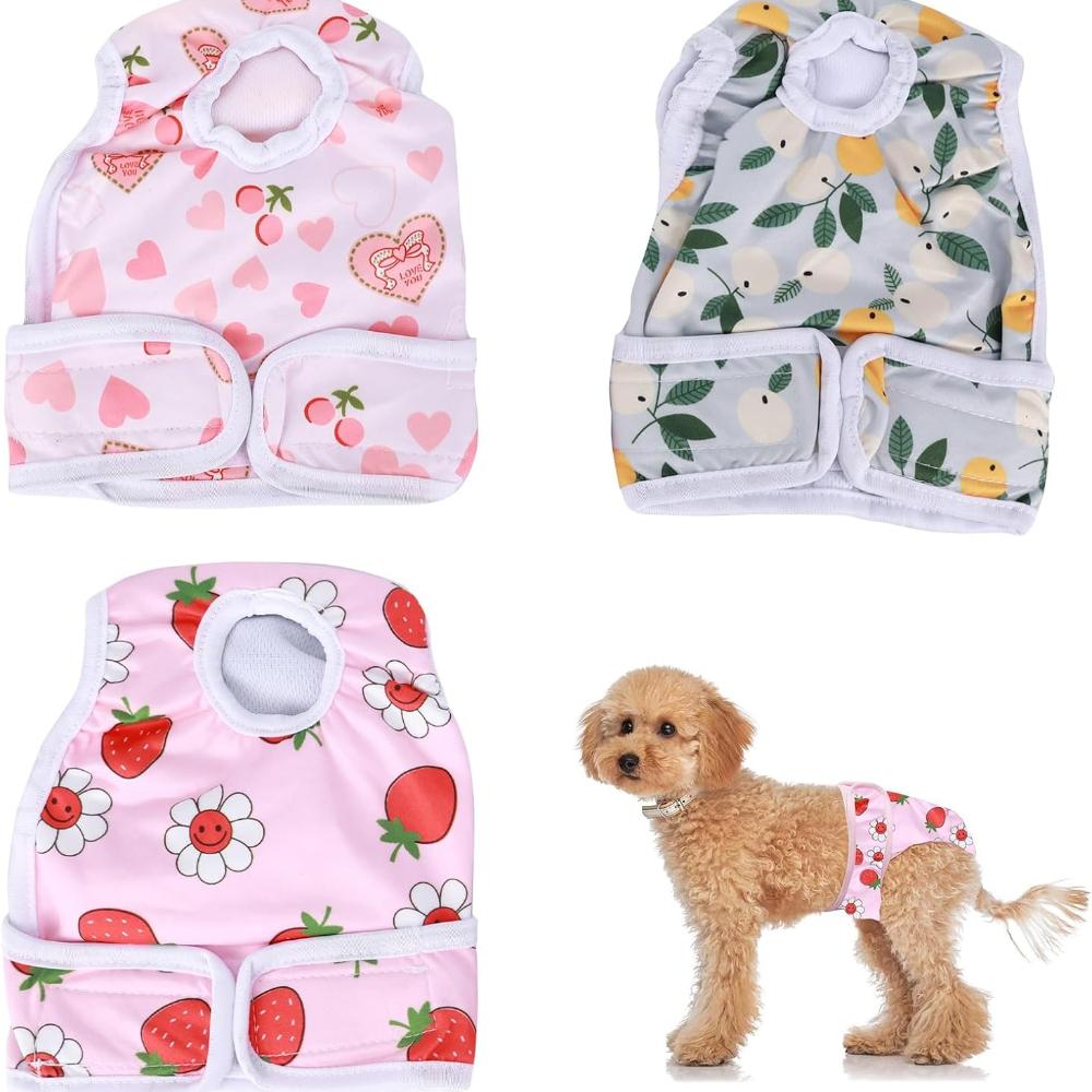 

3 Packs Reusable Female Dog Nappies, Dog Season Pants Super Absorbent Washable Dog Diapers, Comfortable Pet Diapers Sanitary Panties for Small Medium 3pcs