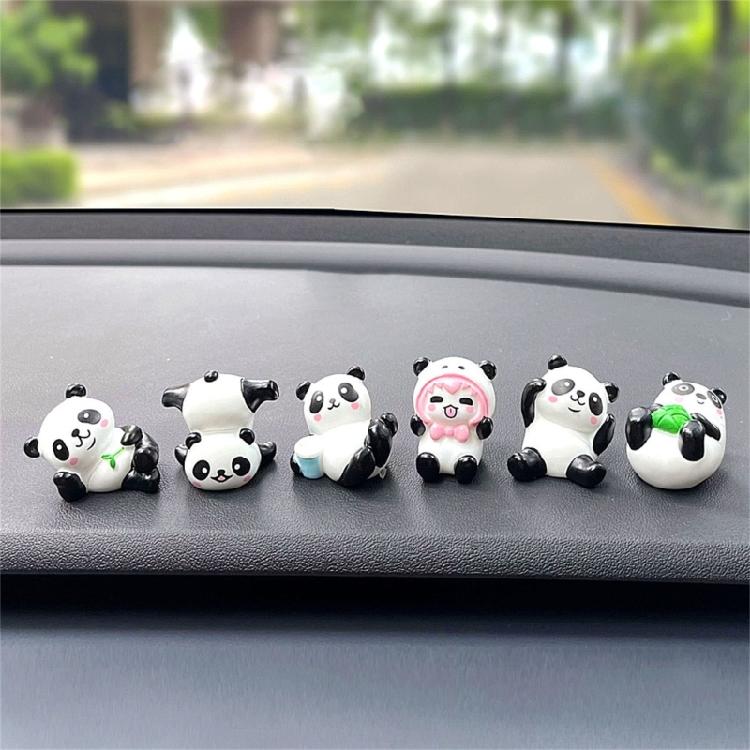 6 Pack Cartoon Panda Figurines Small Animal Models Miniatures Ornaments for Cake Toppers and Car Decors Accessories