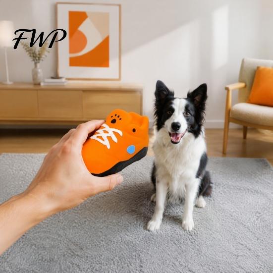 Natural Rubber Dog Toys for Aggressive Chewers Cartoon Shoe Squeaky Toy, Funny Sneaker Shape Chew Toy Soft Elastic Teething Dogs Small Medium