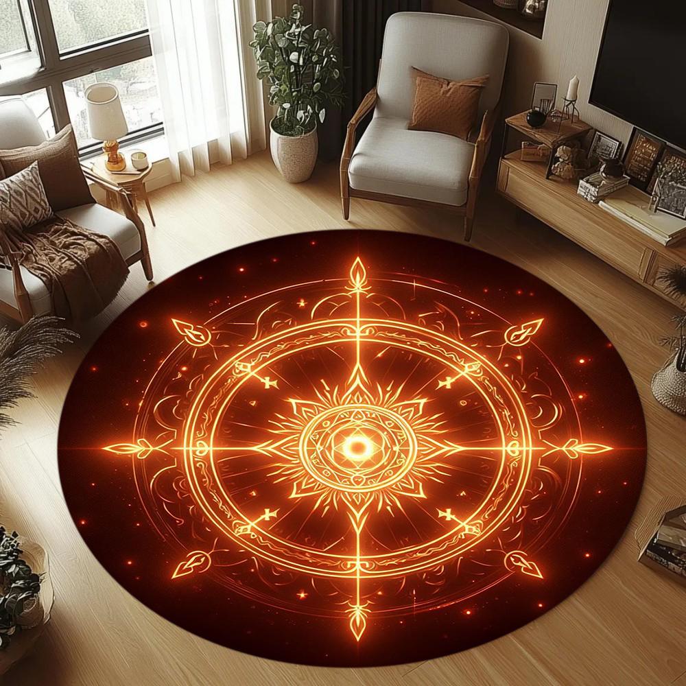 Magic Circle Pattern Round Area Rug Non-Slip Soft Durable Washable Floor Mat Decor Carpet for Living Room Bedroom Home Decor