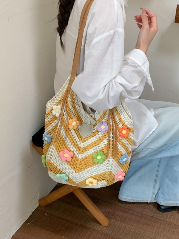 Cotton Casual Shoulder Bag With Woven Design For Daily Use