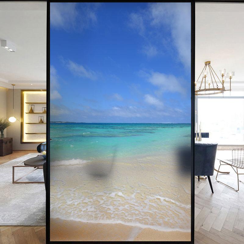 

Пленки для окон с защитой от посторонних глаз, узор «Пляжный пейзаж», Декор, Витражные наклейки, Без клея, Статическое прилипание, Матовая тонировка окон 40x60cm