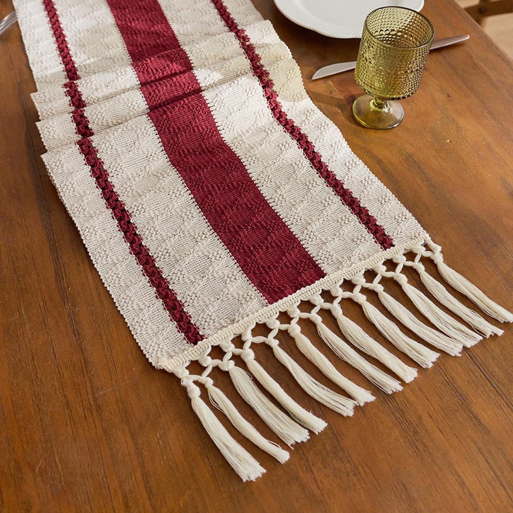 Cotton And Linen Table Flag Tassel Knotted Small Fresh Sage Green Festival Party Table Decoration Coffee Table Tablecloth Mat