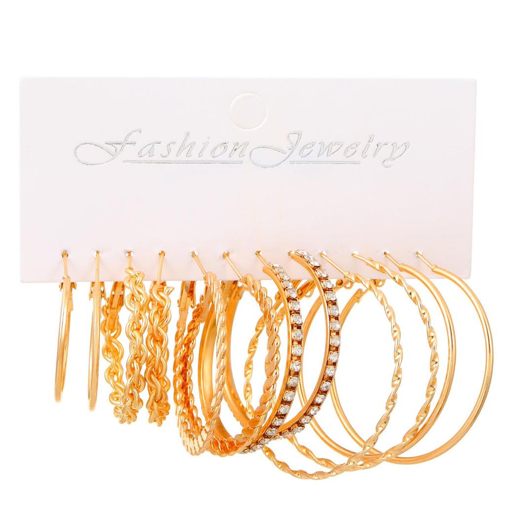 XP17 Women's Retro Geometric Butterfly Pearl Hoop Earrings Set