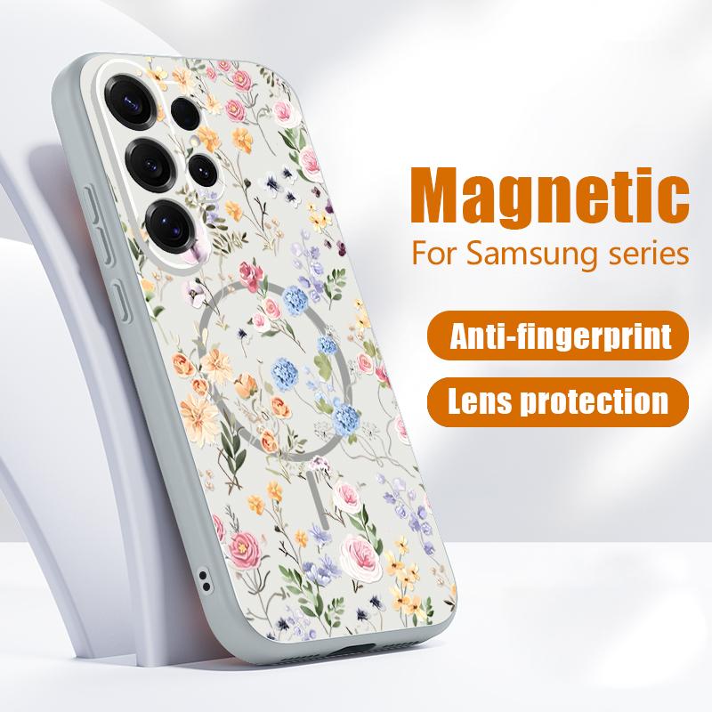 Magnetic For Magsafe Case For Samsung Galaxy S26 Ultra S25 Edge S24 Plus S23 FE S22 A17 A54 A55 A56 A57 5G Pink Lily Daisies Floral Cover