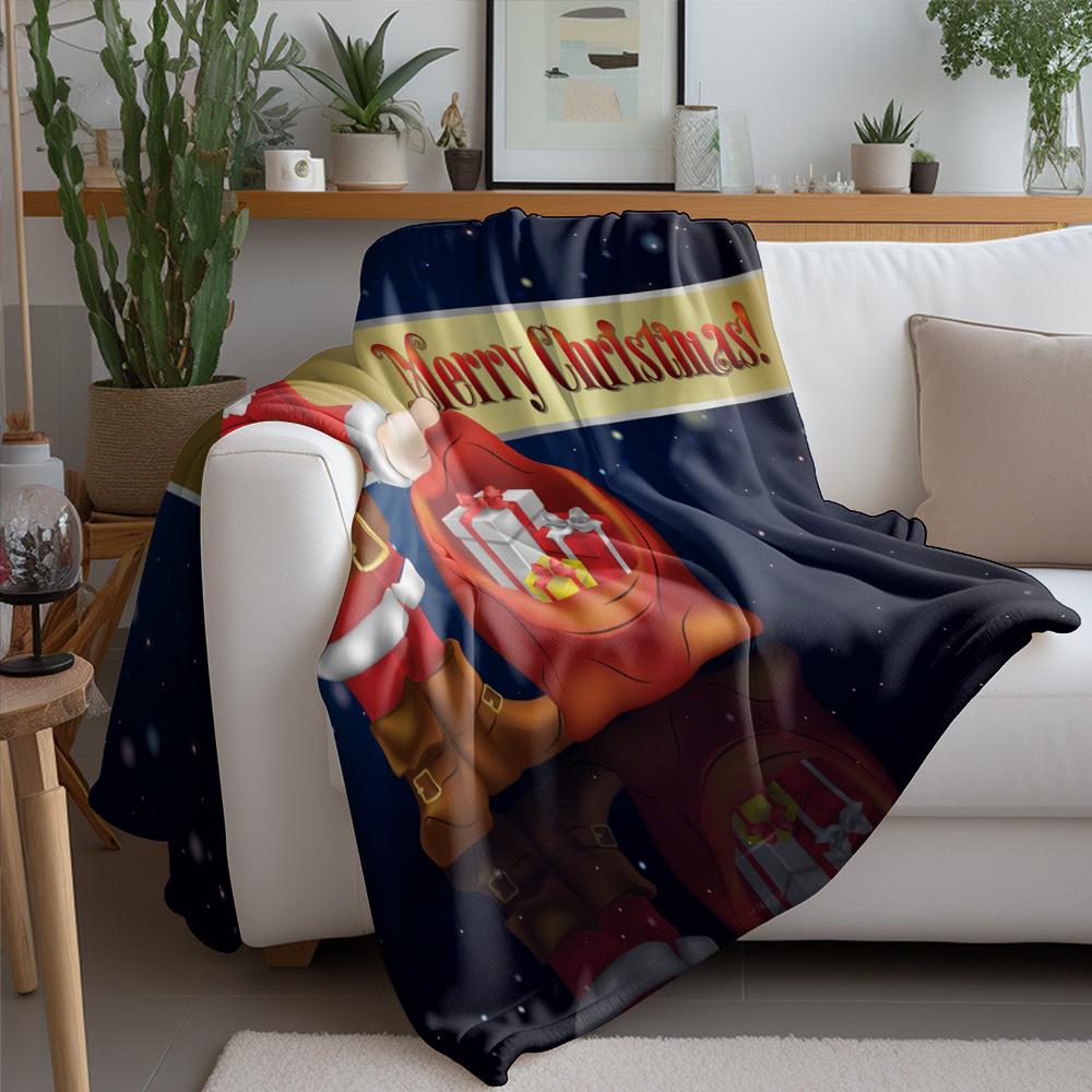 Festive Santa Claus Throw Blanket Cozy Christmas Home Decor Holiday Gift Warm Reversible Plush Soft Decorative Bedding