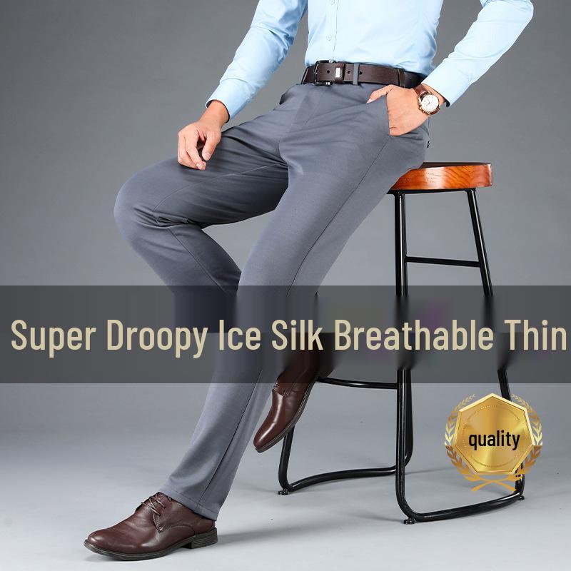 Pánské podzimní/zimní kalhoty s vysokým pasem, elastické, s rovnými nohavicemi, volné, ležérní - nežehlivé, styl středního věku