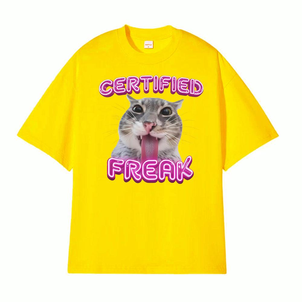 Certified Freak Cat Funny T Shirts for Men Women Loose Oversized Tshirts Unisex Vintage High Street Fashion Cotton T Shirt Tops