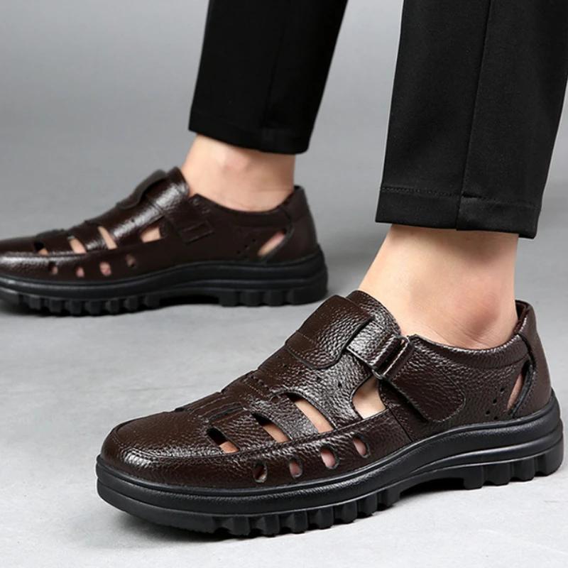 Fashion Luxury Men's Sandals Summer New Hollow Out Leather Shoes for Men Breathable Casual Shoes Fashion High Quality Men Sandalias 2025