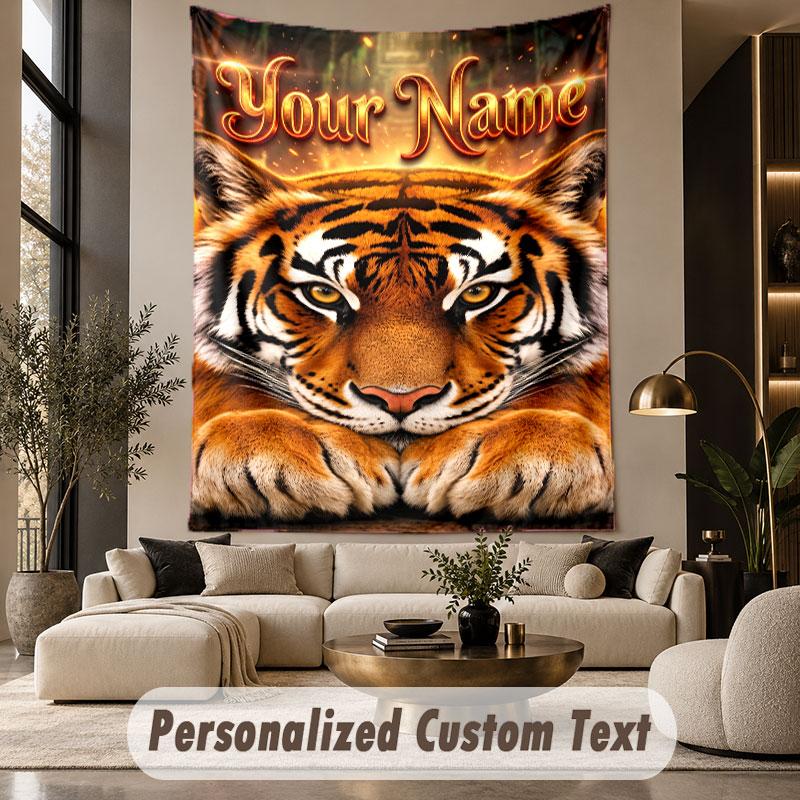 Lion Tiger (19) Theme Custom Tapestry Personalized Custom Name Text Wall Hanging Tapestry Home Decor Background Cloth