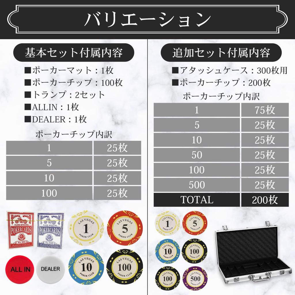 [Professional Specification] Poker Mat Poker Set with Chips Poker Chips ALL IN DEALER Playing Cards Separately Additional Set (Basic Set Small)