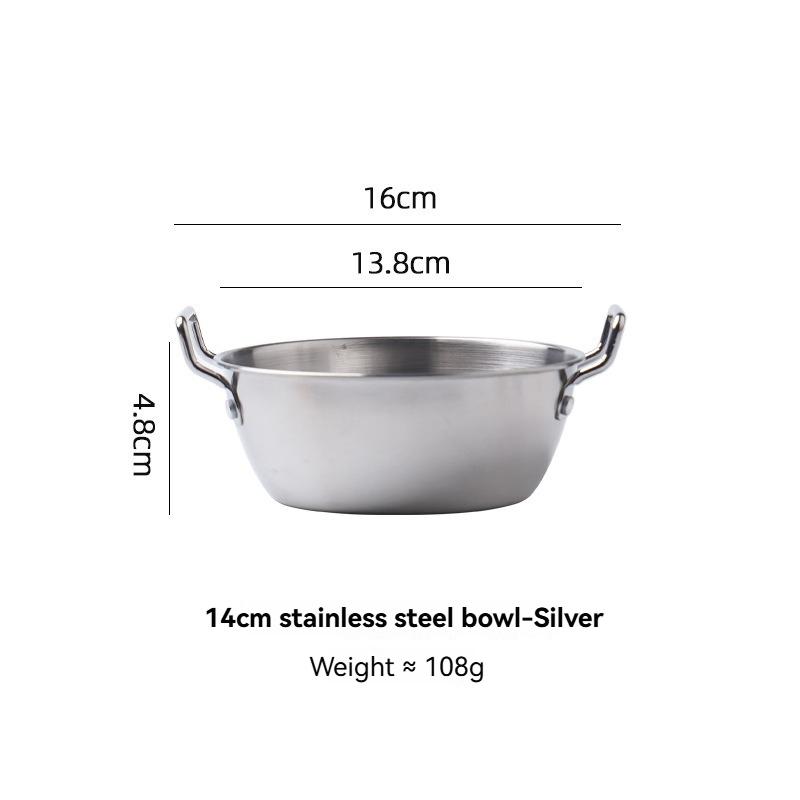 1 Pz Ciotola da Cucina Stile Coreano Ciotole Durevoli in Acciaio Inossidabile per Vino di Riso Domestico Piatto per Snack con Doppie Anse Ciotola per Noodles Istantanei