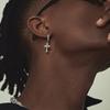 Mens Cross Earrings Sterling Silver Cubic Zirconia Huggie Hoop Earrings Single Piece