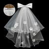 New Double Layer Bridal Veil Lace Edge White Women's Tulle Bow Puffy Photo Veil for Wedding Party