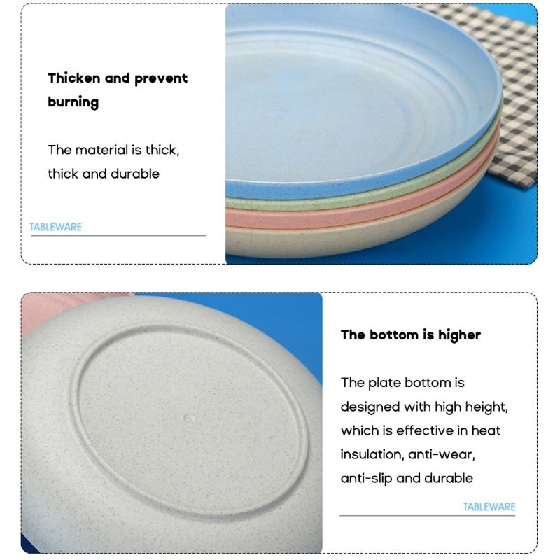 4 Pcs Wheat Straw Plates Lightweight Round Dishes Dinnerware for Kitchen,Camping