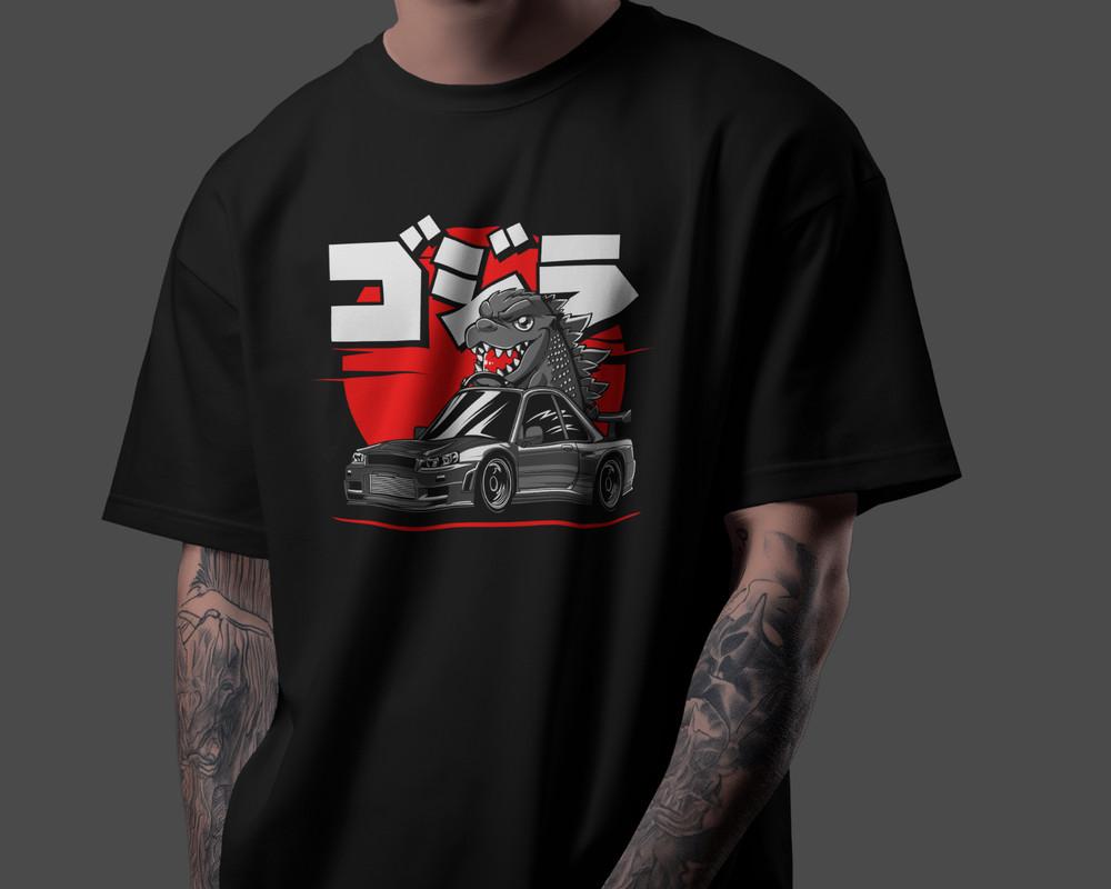 R34 GTR Fan Art T-Shirt 100% Cotton Skyline JDM Drift Car Graphic Unisex Tee