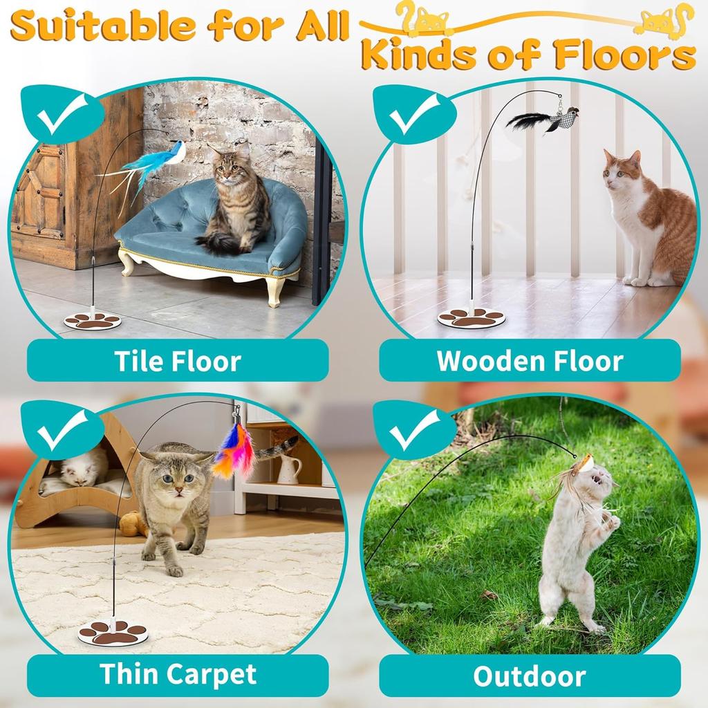 Interactive Cat Toy for Indoor,Metal Base Cat Toy,Cat Wand Toy Bird Simulation Toys Feather Toy 6 PCS Cat Toy Set