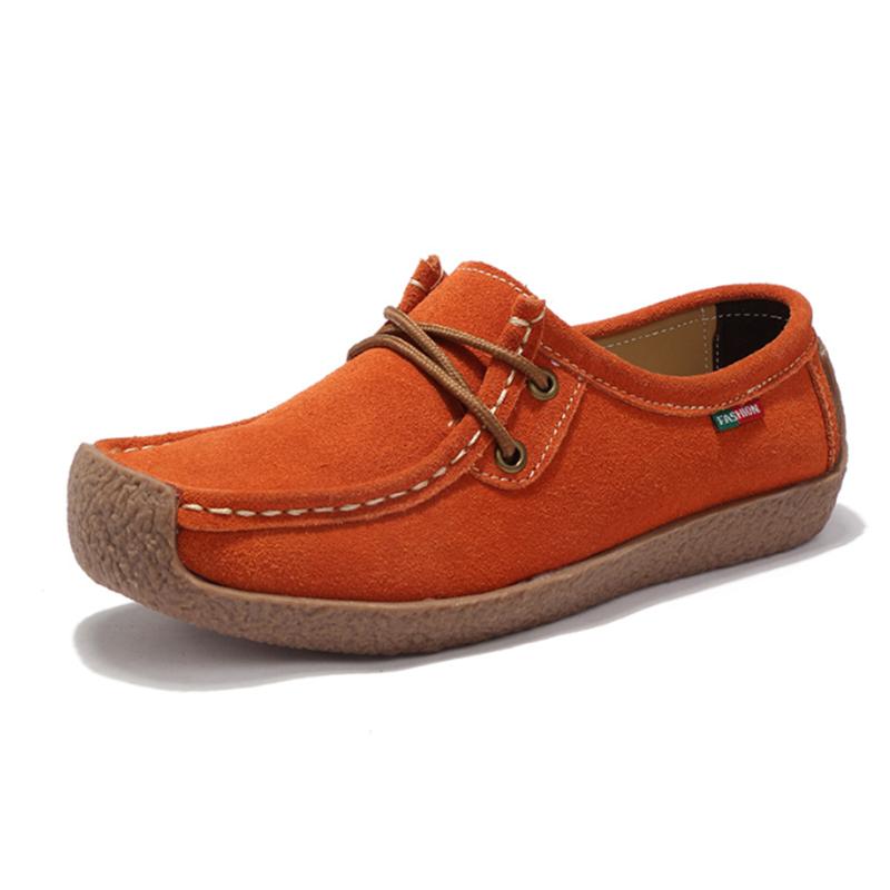New Autumn Casual Women Shoes Loafers Lace Up Suede Leather Flats Slip-On Mom Shoe Mujer Zapatos Chaussure Femme Size 35-42