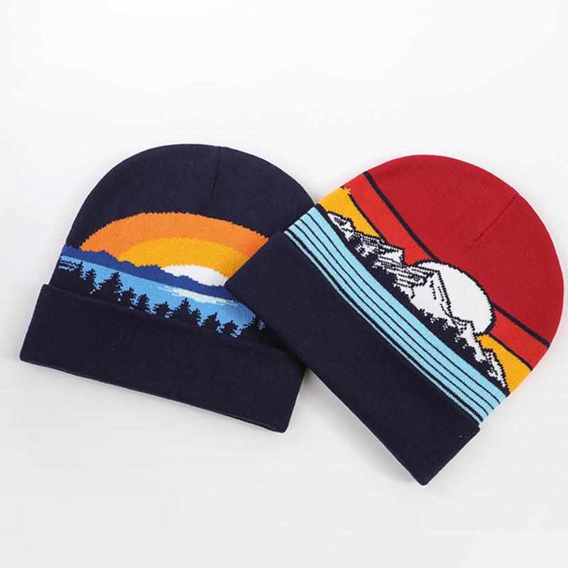 

Шапка унисекс из шерсти: Жаккард «Красочный восход», Стильный, Теплый, Ветрозащитный, Натягивающийся One Size (55-58cm) тёмно-синий