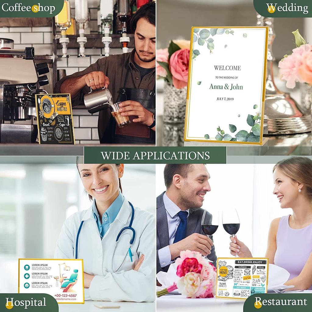 Gold Frame Acrylic Sign Holder Wedding Table Number Holders Clear Menu Picture Document Brochure Stands Photo Office Display
