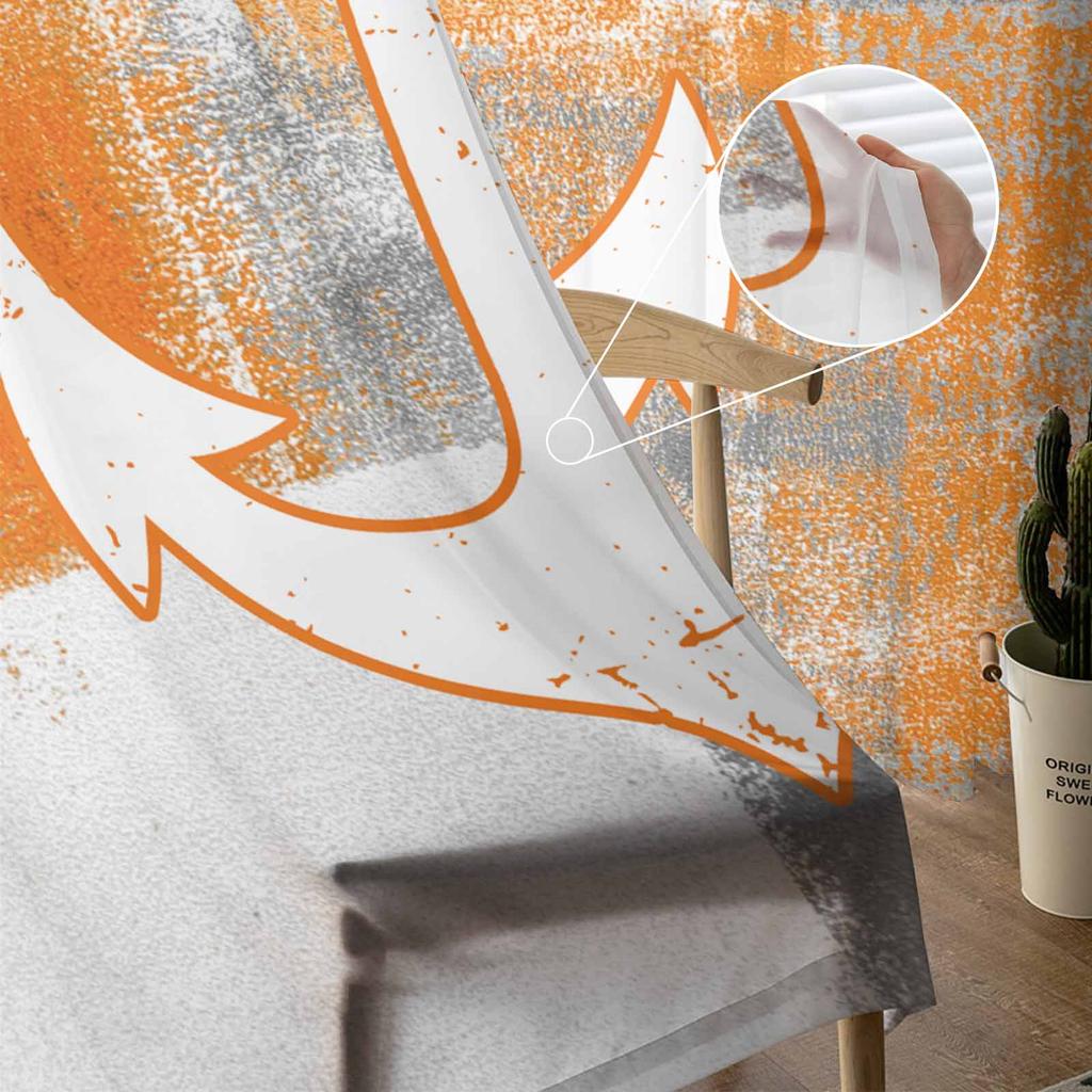 Retro Abstrakt Målning Skepp Ankare Orange Fönster Tyllgardiner för Vardagsrum Sovrum Hotell Lyxig Dekoration Genomskinliga Gardiner