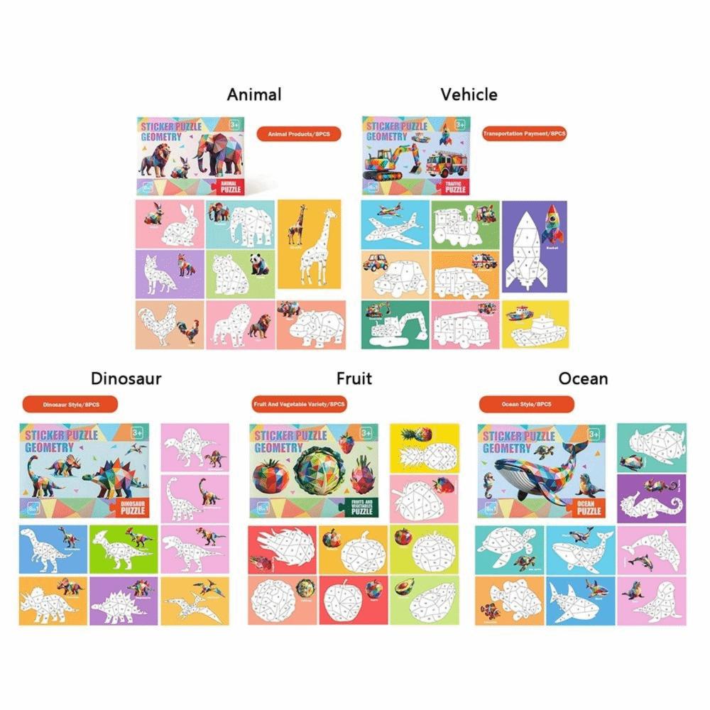 Funny Multicolor Geometric Sticker Puzzle Cartoon Interaction Game Diy Sticker Multi-Theme Kindergarden Collage Gift