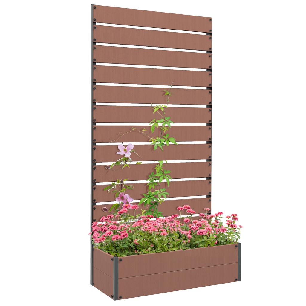 Raised Bed for Garden, Planter with Trellis for Climbing Plants, Vines, Planter Box with Drainage Gap, Light Brown