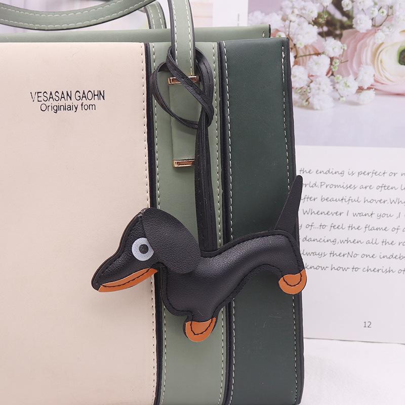 Cute Dachshund Bag Pendant PU Leather Puppy Dog Keychain Sweet Girls Women Bag Phone Pendant Trinket Car Key Ring Gift