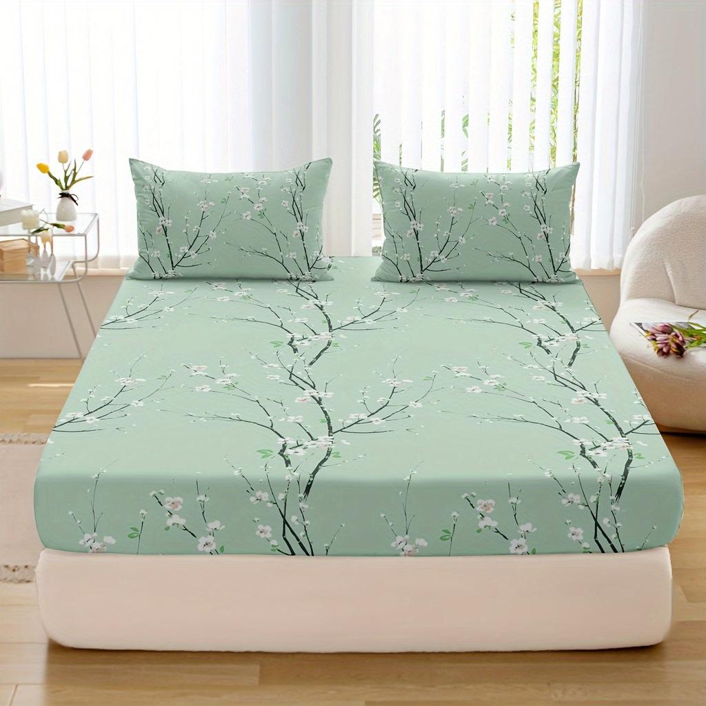 3pcs Printed Pattern Fitted Sheet Set (1* Fitted Sheet + 2* Pillowcases Without Core)