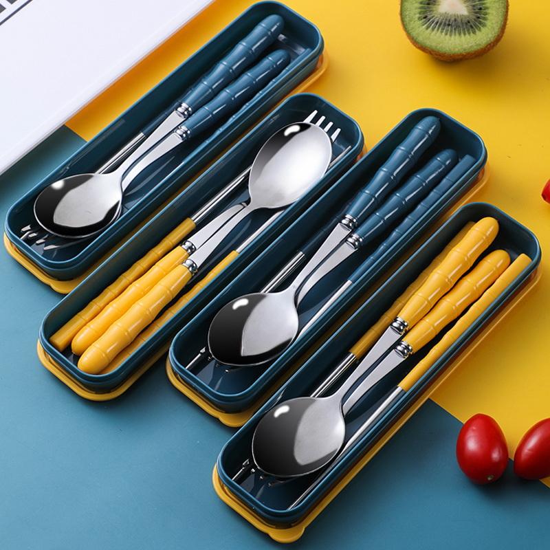 3Pcs Stainless Steel Portable Student Tableware Outdoor Travel Box Spoon Fork Chopsticks Set Adult Gift Cutler