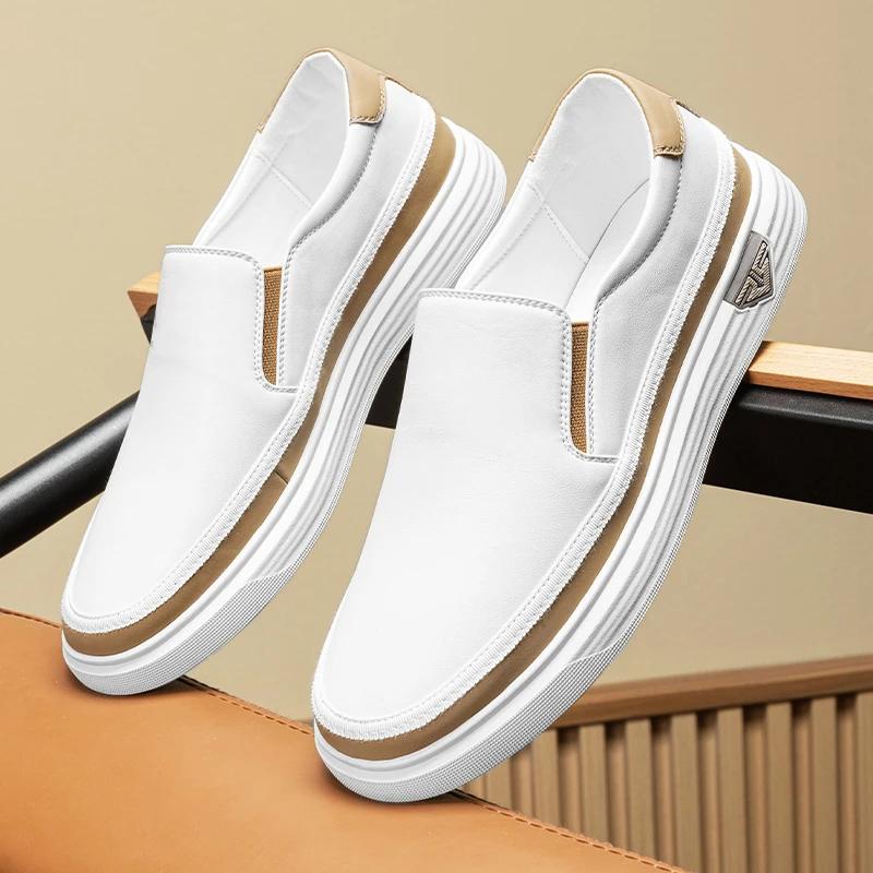Luxury brand mens casual shoes genuine leather slip on loafers comfy soft breathable walking shoes men driving business shoes