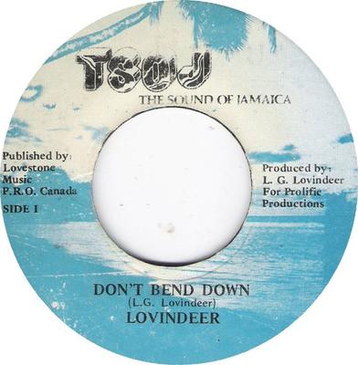 7inch Record LOVINDEER - Don't Bend Down None TSOJ 1987 Jamaica Reggae, Ska & Dub Used