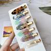 2Pcs No Crease Acrylic Hair Clips With Gold Metal Clasp And Marble Pattern Perfect For Daily Wear Party Hairstyling