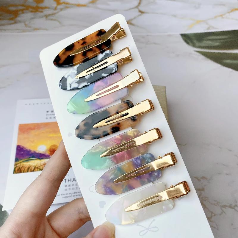 2Pcs No Crease Acrylic Hair Clips With Gold Metal Clasp And Marble Pattern Perfect For Daily Wear Party Hairstyling