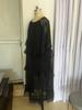 Elegant French-Style Ruffled A-Line Dress with Lantern Sleeves & Beaded Accents