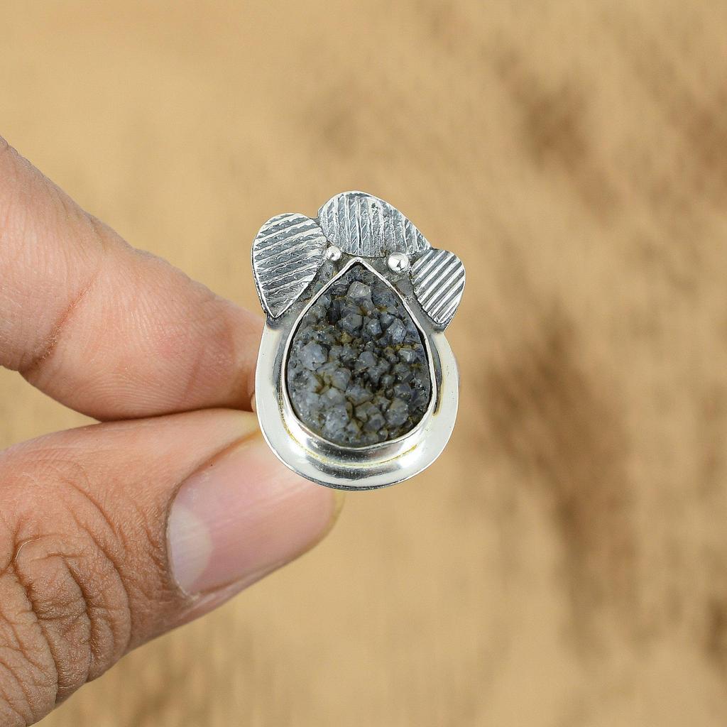 Mothers Day Deal 925 Sterling Silver Titanium Druzy Stone Stackable Ring Jewelry