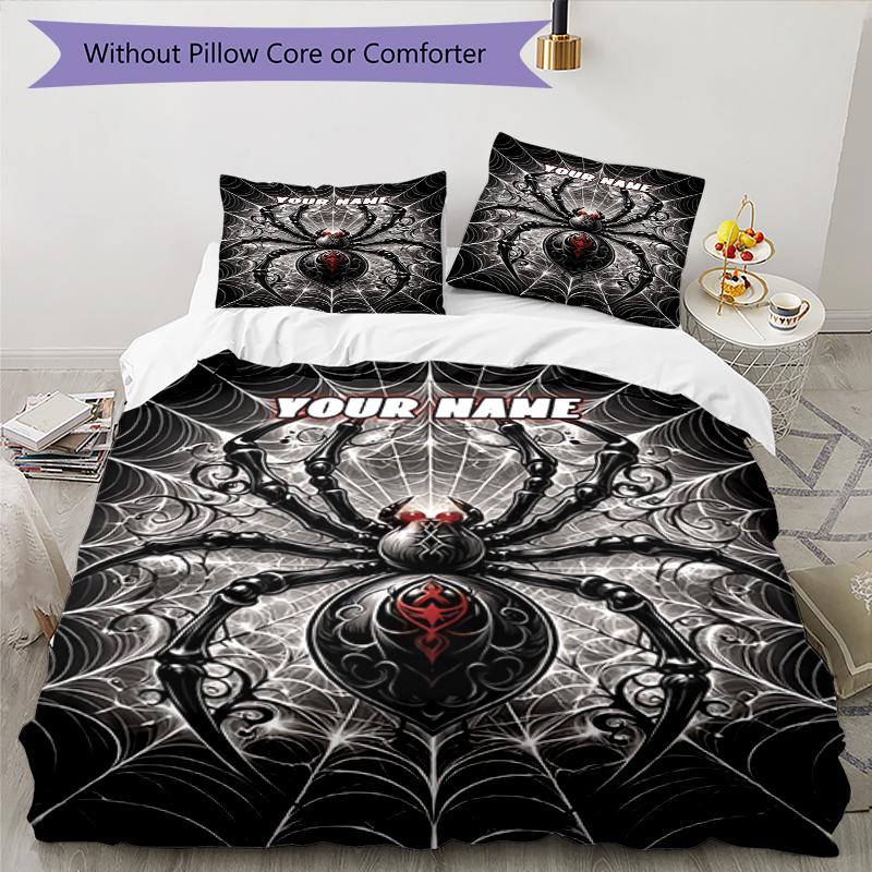 3PC Custom Name Dark Spider Web Art Bedding Set Duvet Cover Closure Includes 1 Duvet Cover & 2 Pillowcases for Bedroom