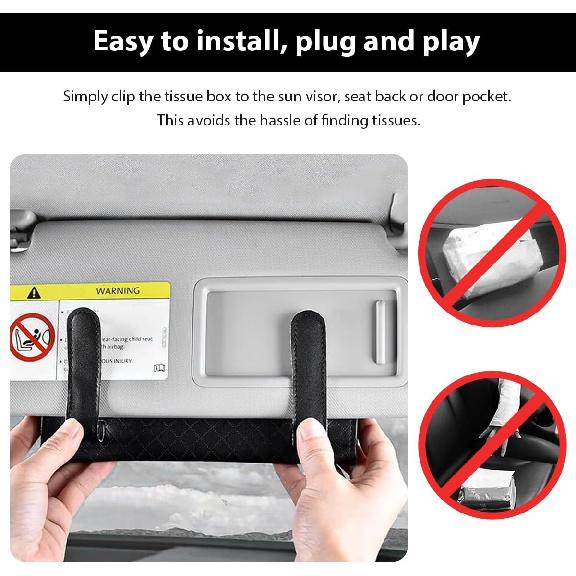 Car Tissue Holder, Leather Sun Visor Hanging Napkin Holder with Tissue Refill, Clip-On Visor Mask Dispenser Premium Paper Towels Case for Vehicles,